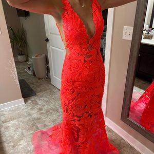 Jovani size 0 Neon coral prom dress